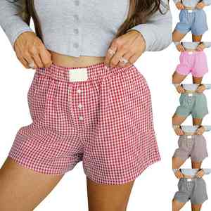 Pantalones informales de estilo europeo para hombre y mujer, pantalones cortos elásticos de cintura con parches de rayas finas, pantalones cortos suaves de diseño a la moda - Product Image 6