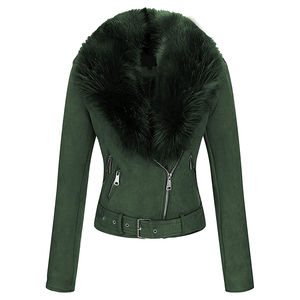 Chaqueta de cuero genuino para mujer de nuevo estilo | High Street Style Winter Full Sleeve Transpirable Cotton Filled Sheep Fur Trim - Product Image 1