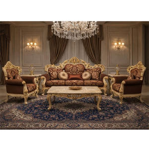 Juego de Sofás de Salón de 5 Plazas Estilo Francés, Cómodo, con Tallado Dorado, Colección Imperial Throne, en Oferta en EE. UU. - Product Image 1