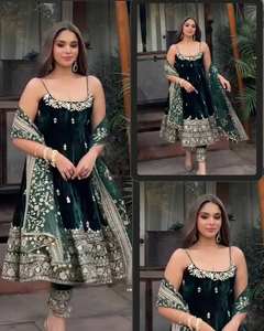 Dupatta TOP KALI CUT PENT, Seda Vichitra Pesada con Bordado de Hilo, Diseño Floral Vintage, Traje Natural de Otoño - Product Image 6