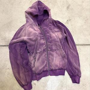 Sweat à capuche pour homme en coton mélangé de qualité supérieure 2025, coupe ample avec strass, fermeture éclair, effet délavé au soleil, poids lourd, épaules tombantes, personnalisable - Product Image 2