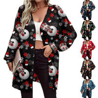 Cardigan ouvert pour femme, best-seller de Noël, en acrylique épais anti-boulochage, à col montant, manches longues, imprimé festif et couleurs contrastées