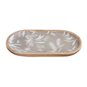 Plateau ottoman rectangulaire en bois d'acacia et os rustique moderne Plateau de service décoratif à deux niveaux pour la vaisselle Support de rangement - Product Image 4