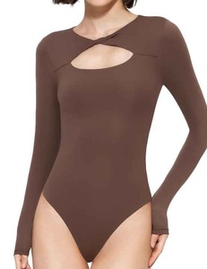 Body de compresión personalizado con cuello redondo para mujer, mono ajustado elástico de una pieza de manga larga hecho en Pakistán OEM 2025 - Product Image 6