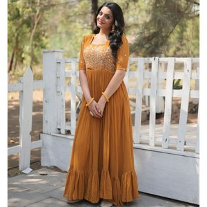 Vestido largo Anarkali DE TRABAJO bordado de diseñador de lujo para mujer, ropa de fiesta de boda Dupatta, traje completamente cosido que incluye Kurti Salwar - Product Image 1