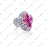 Cincin Wanita Brass Ruby Bloom Zircon Desain Berkilau Motif Bunga Gaya Jepang Perhiasan dengan Harga Grosir Terbaik