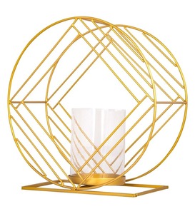 round Shape Metal <b>Brass</b> <b>Candlestick</b> Holder Set Elegant Lanterns and Stand for Wedding Dinner Table Decor - Product Image 3