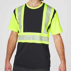 Vêtements de travail pour hommes, t-shirts de sécurité réfléchissants noirs 100% polyester pour hommes, respirants, confortables, de haute qualité - Product Image 1