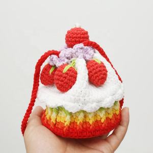 <b>Sweet</b> Lady's Stylish Cake-Shaped Strawberry <b>Bag</b> Hand-Knitted with Pure Milk Cotton Yarn Fashion Crochet Printed Accessories - Product Image 3
