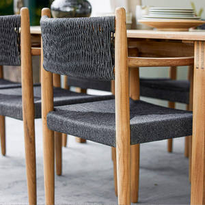 Mesa de Comedor Rectangular de Madera de Teca Maciza para Exteriores con Sillas de Brazos de Cuerda Tejida para Patio, Terraza y Cafetería - Product Image 2