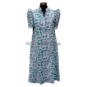 Robe maxi vintage à manches courtes, à imprimé floral, en coton 100% écologique, respirante, à séchage rapide, à col en V, faite à la main, colorée - Product Image 1