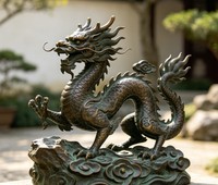 Statue de dragon chinois en bronze grandeur nature, sculpture animale pour jardin extérieur, décoration paysagère