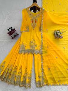 Hermoso Traje Sharara Palazzo de Diseñador de Moda en Georgette con Bordado, Proveedor Indio de Diseño Elegante - Product Image 4