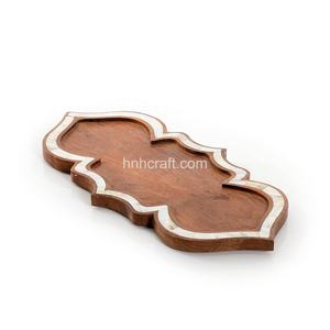 Bandejas redondas de madera de lujo para decoración, accesorio con incrustaciones de concha de perla Madre, OEM, logotipo personalizado, platos, bandejas musulmanas - Product Image 5