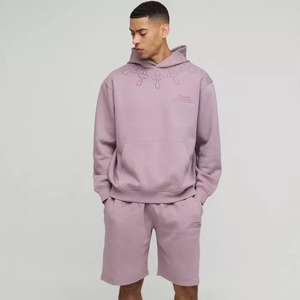 ชุดวอร์มสั้นแบบสวมหัวสำหรับผู้ชายโอเวอร์ไซส์ผ้าปะติดแบบไขว้มีฮู้ดชุดวอร์มแบบลำลองระบายอากาศคุณภาพสูง - Product Image 1