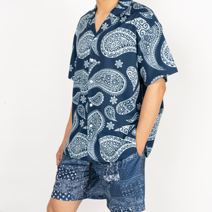 Ensemble chemise et short imprimés décontractés deux-pièces d'été personnalisés pour hommes motif cachemire respirant en polyester - Product Image 2