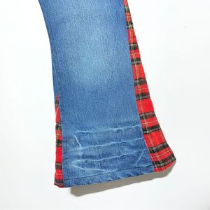 Jeans à jambes larges pour hommes, style streetwear, 100% coton, personnalisables avec des patchwork à carreaux et des effets de délavage à l'acide et d'autres techniques - Product Image 4