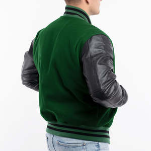 Chaqueta Universitaria con Capucha Verde y Negra para Hombre, Impermeable, Mangas en Contraste, Cuello y Puños a Rayas, Cierre Frontal con Cremallera, Prenda Exterior Personalizada - Product Image 3