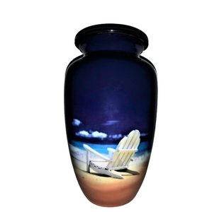 An Empty Beach <b>Chair</b> Cremation Urn Adult Themed Beach and Ocean Urn Titled "Endless <b>Summer</b>" - Product Image 5