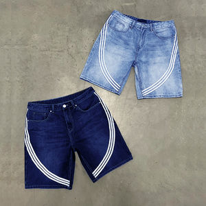 Pantalones cortos de mezclilla con logotipo de parche bordado personalizado de alta calidad para hombre Casual Stripe Distressed Acid Wash Vintage Streetwear - Product Image 4