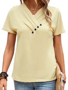 เสื้อยืดผู้หญิงไซส์ใหญ่ ปี 2025 ผ้าถักลำลอง ระบายอากาศได้ดี เป็นมิตรกับสิ่งแวดล้อม ผ้าโพลีเอสเตอร์/คอตตอน ป้องกันรอยยับ สวมใส่สบาย ทรงหลวม คอสามเหลี่ยม - Product Image 2