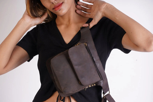 Sac de poitrine minimaliste en cuir véritable, sac à bandoulière, fermeture à glissière, imperméable, usage quotidien, toutes saisons, pour homme - Product Image 4