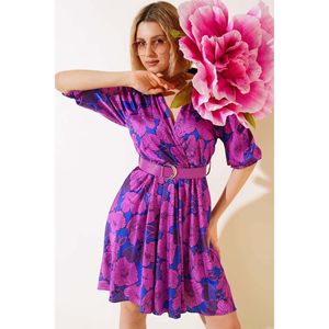 Abito ODM in raso con cintura in viola per taglie forti e graziose balze da festa formale che si increspano taglia unica per la primavera autunno - Product Image 1