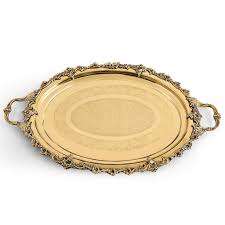 Bandeja de servicio de latón de estilo clásico con asa para uso en el hogar, Hotel y restaurante, vajilla, bandejas de servicio de latón de último diseño dorado - Product Image 5