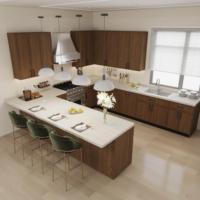 Lemari Dapur Kayu Veneer Rangka Shaker Langsung dari Pabrik, Kabinet Kayu Lapis Kustom untuk Pengembangan Real Estat