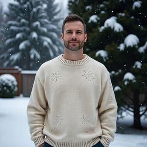 <b>Men</b> Knitted <b>Wool</b>/Polyester Winter <b>Sweater</b> Long Sleeve Stand Collar Breathable Windproof Mid-Weight Front Logo - Product Image 4