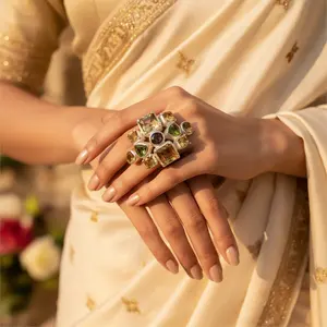 "Rose Gold Plated Moissanite Trendy <b>Statement</b> Cocktail <b>Ring</b> for Women-Inlay Design" - Product Image 3