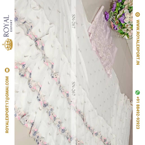 Lanzamiento exclusivo Blissful Party Wear Georgette Ruffle White Sarees Collection Fabricante por Royal Export en Surat Gujarat - Product Image 6