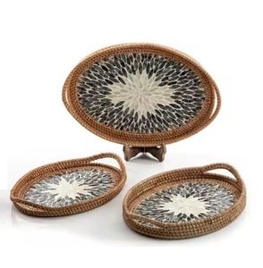 Bandejas para servir de nácar y yute para decoración navideña Bandejas modernas altamente decorativas de fabricante indio al precio más bajo - Product Image 1