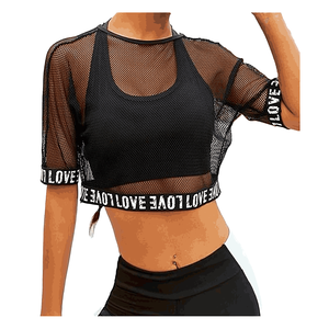 Cotton Mesh Breathable Crop <b>Top</b> mesh T-Shirt Custom Logo Plain Short Sleeves Women Crop <b>Top</b> Lounge Wear <b>Ladies</b> T-Shirt - Product Image 3