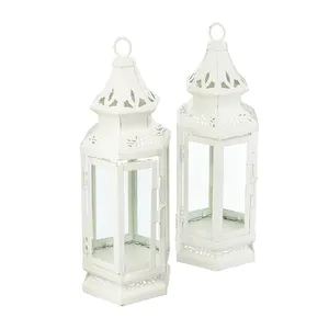 Lanterne suspendue de conception de finition peinte de couleur blanche pour le décor de restaurant et le support de photophore de décor de chambre à coucher à la maison - Product Image 1