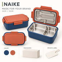 Boîte à bento divisée en acier inoxydable avec deux compartiments profonds, rangement pour couverts et couvercle à boucle sécurisée pour le travail, les pique-niques et les repas