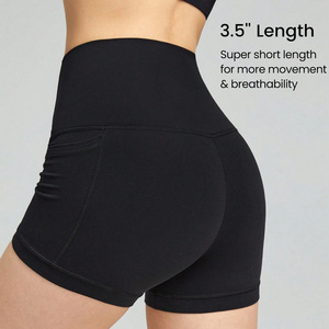 Short de yoga avec logo personnalisé pour femme Short de compression taille haute pour la course à pied Short de sport à séchage rapide - Product Image 4