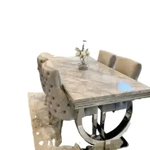 Juego de mesa de comedor de mármol de acero inoxidable VENTAS DE ALTA CALIDAD muebles de comedor