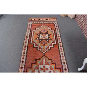 Alfombra Turca Vintage de 2.9x12.2 pies (88x372 cm), Alfombra Herki con Parches Naranjas - Product Image 4