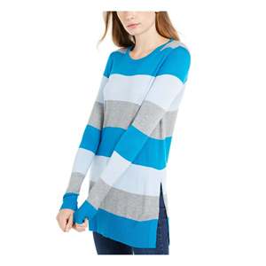 Maglione blu X-Large da donna Maison Jules, t-shirt a maniche lunghe con collo gioiello e blocchi di colore - Product Image 1