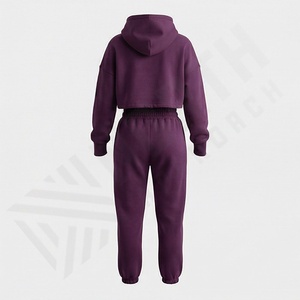 Ensemble de survêtement personnalisé pour femme en molleton 100 % coton, avec sweat à capuche et short de course, couleur unie, pour le sport et la gym - Product Image 2