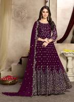 Belle robe brodée Georgette Anarkali pantalon Dupatta ensemble Style long pour adultes pour les mariages et fêtes indiens et pakistanais