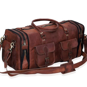 Bolsa de lona de cuero hecha a mano personalizada, equipaje de viaje de cuero genuino de primera calidad, bolsa de gimnasio de fin de semana para pasar la noche, venta al por mayor - Product Image 1