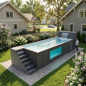 สระว่ายน้ำสำเร็จรูปแบบตู้คอนเทนเนอร์ ทนทาน ตั้งบนพื้นดิน ทำจากไฟเบอร์กลาส เหมาะสำหรับสวน แคมป์ปิ้ง และพักผ่อน - Product Image 1