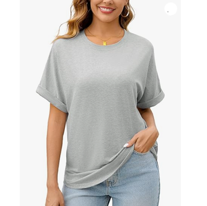 T-shirt femme 100% coton respirant et imprimé O cou manches courtes solide décontracté coupe ample pour la décoration de Logo d'été - Product Image 1