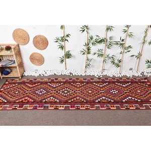 3.3x11.2 ft Rug, <b>Runner</b> Turkish Rug, <b>Red</b> Herki Bordered Rug - Product Image 3