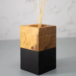 Top Qualität Minimal Style Thai Kunst handwerk Produkt quelle aus Mango Holz 5 Zoll zweifarbige Holzvase für Wohnkultur und Geschenk