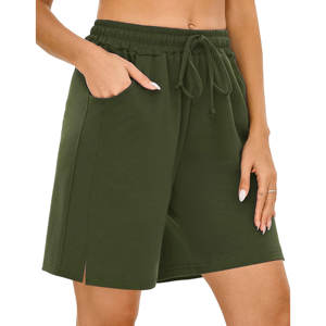 Bermudas de mujer de tela de algodón de alta calidad, pantalones cortos de yoga largos cómodos para correr holgados atléticos con bolsillos - Product Image 1