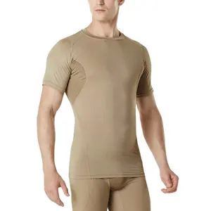 Kaus Ketat Spandeks Poliester Tanpa Kelim, Kaus Kompresi Lengan Pendek Gym untuk Pria