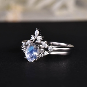 Anillo de Bodas de diamantes y piedra lunar de arcoíris de oro macizo de 18kt, anillos de joyería fina de nuevo diseño de lujo con anillo de diamantes reales - Product Image 4